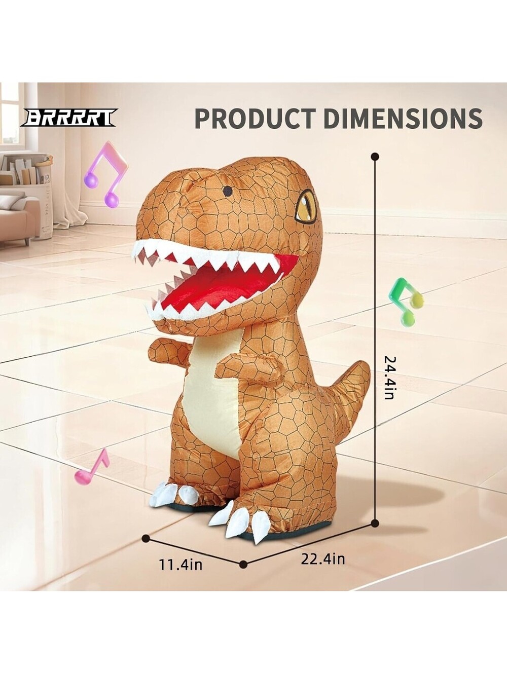 24-Inch Remote Control Inflatable Dinosaur Toy with Sound & 360° Rotation Brown - Picture 2 of 7